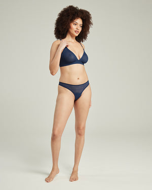 The Sheer Deco Barely There Thong 3 Pack - Navy