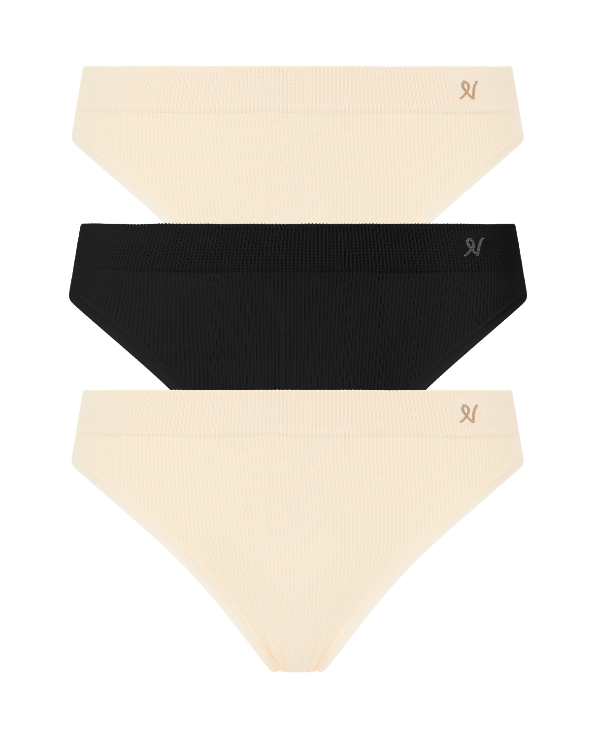 The Form Seamless Brief 3 Pack - Oat & Black