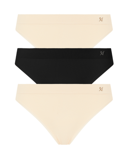 The Form Seamless Brief 3 Pack - Oat & Black