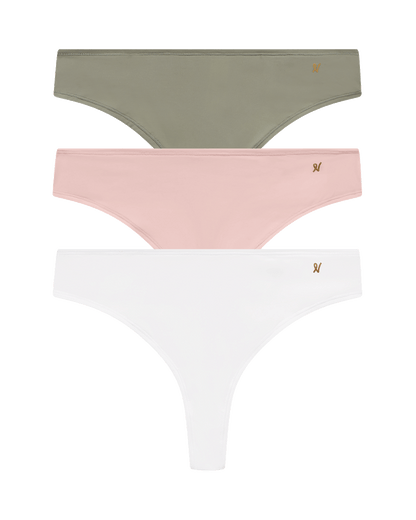 The Stretch Dipped Thong Bundle 3 Pack - Pink/White/Sage