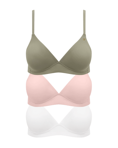 The Stretch Easy Does It Bralette Bundle 3 Pack - Pink/White/Sage