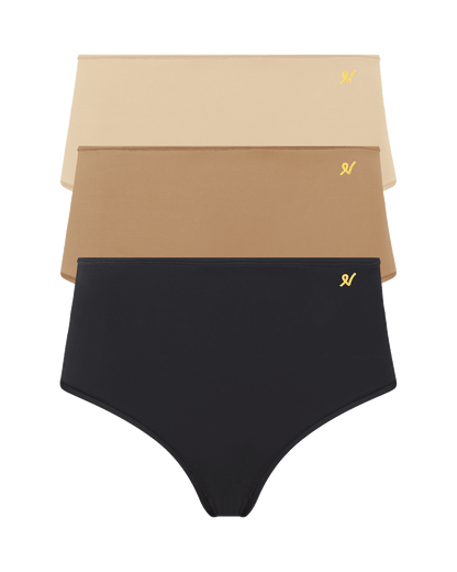 The Stretch High Waisted Brief Bundle Pack of 3 - Bare 01/Bare 03/Black