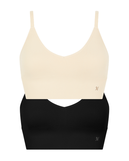 The Form Seamless Bralette 2 Pack - Oat & Black