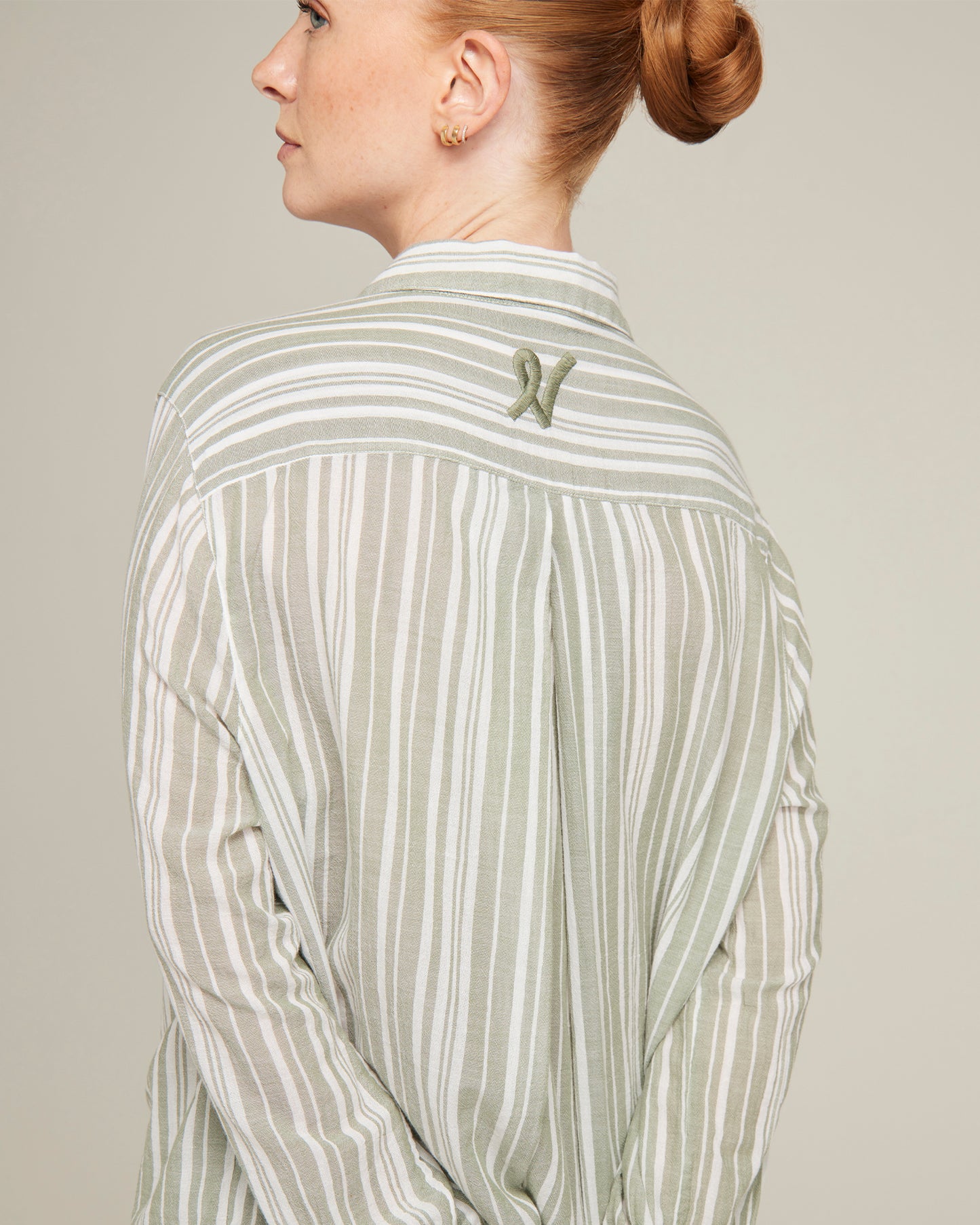 The Midi Shirt -Sage Stripe