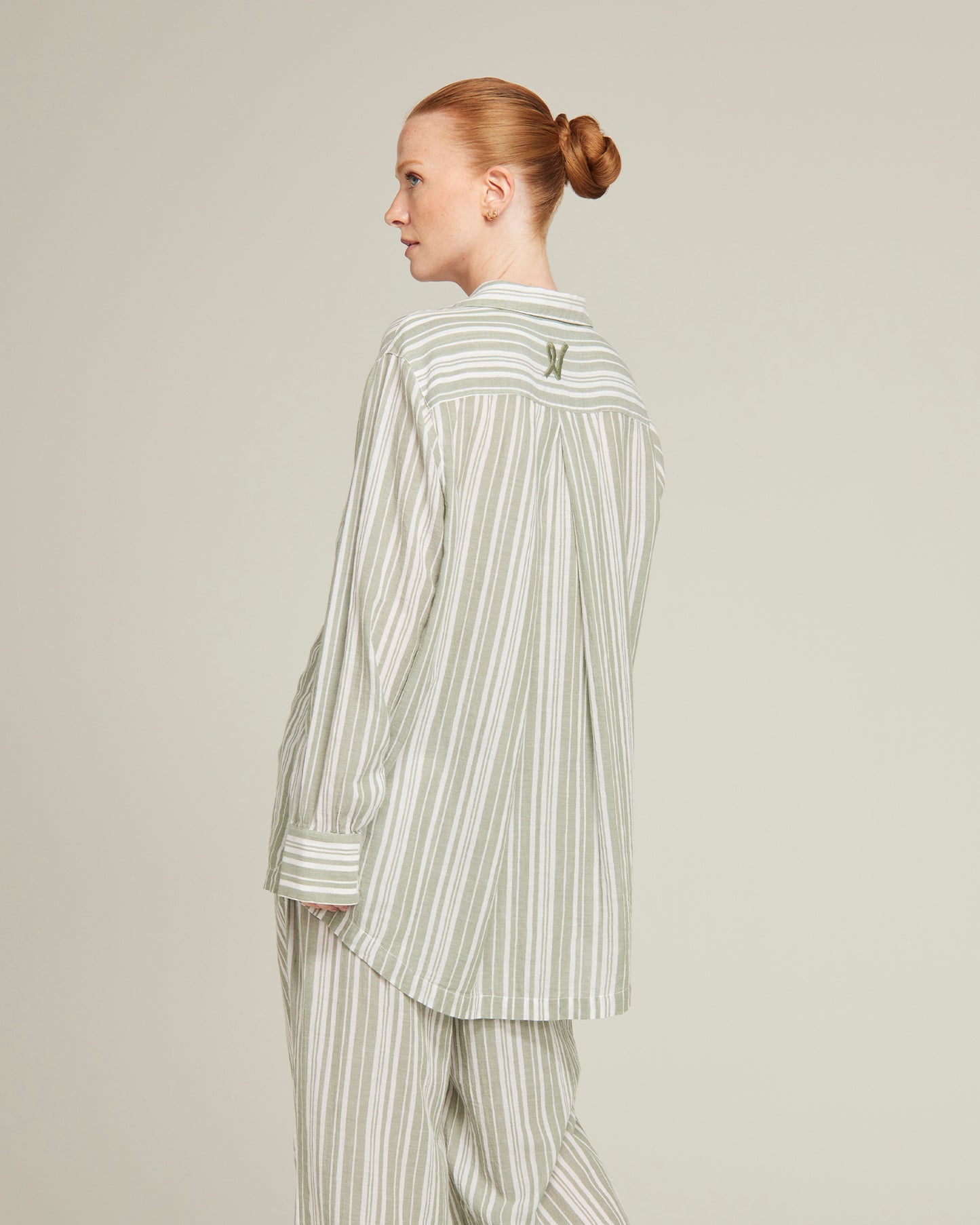 The Midi Shirt -Sage Stripe