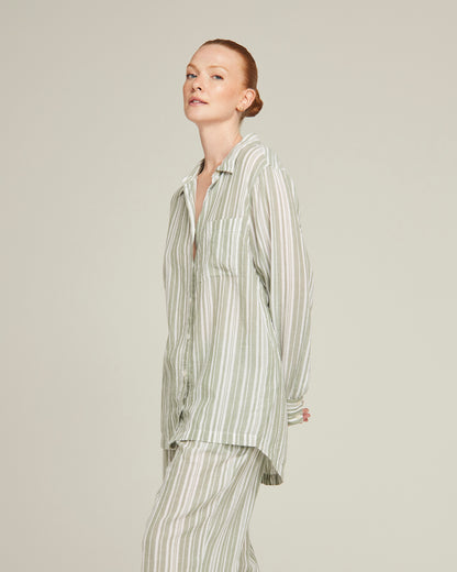 The Midi Shirt -Sage Stripe