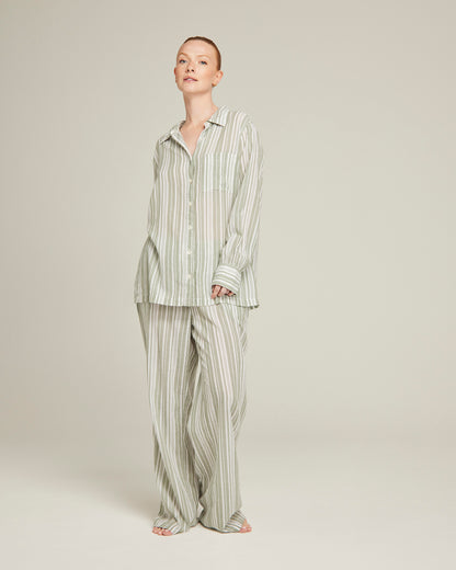 The Midi Shirt -Sage Stripe