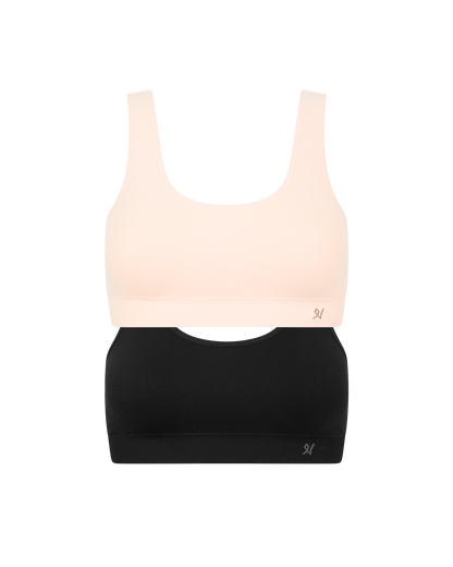 The Essentials Crop Top 2 Pack - Black & Blush Pink