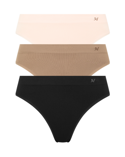 The Essentials High Leg Brief 3 Pack - Black, Bare 03 & Blush Pink