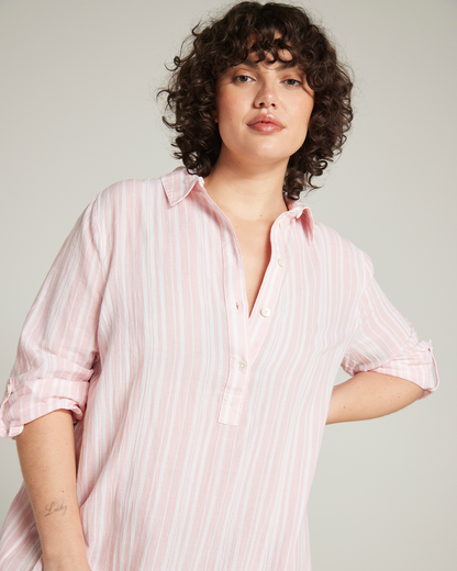 The Maxi Shirt - Fondant Pink Stripe