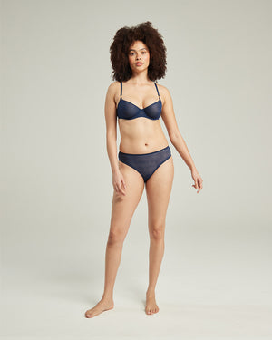 The Sheer Deco High Leg Brief - Navy