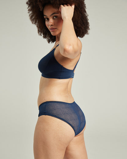 The Sheer Deco Hipster Brief - Navy